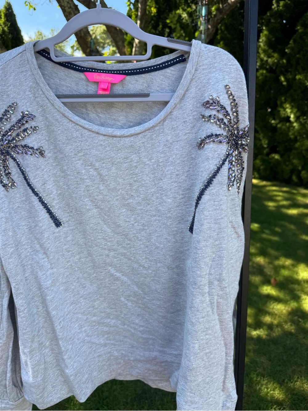 Lilly Pulitzer Gray Embellished Palm-Accent Sweatshirt